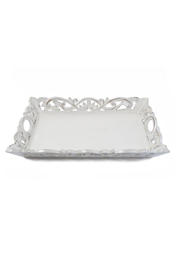 Hand Carved Wooden Tray - White